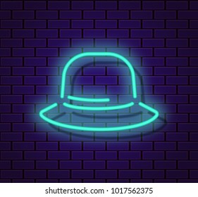 Hat hipster neon silhouette isolated icon, electic light background, vector illustration