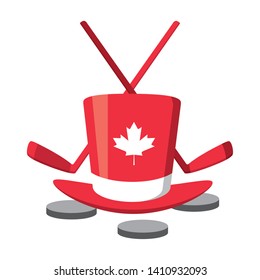 hat hocket sticks and pucks happy canada day vector illustration