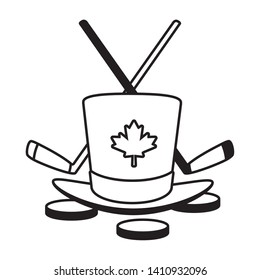 hat hocket sticks and pucks happy canada day vector illustration