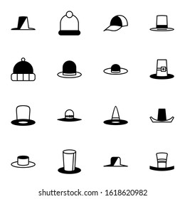 hat, homburg and panama hat icon set. simple cap, bowler and trilby solid outline icon sign concept. vector illustration. 