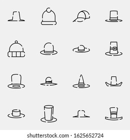 hat, homburg and panama hat icon set. simple cap, bowler and trilby outline icon sign concept. vector illustration. 