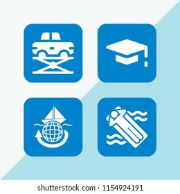 hat icon. 4 hat set with tourism, relax, mortarboard and construction and tools vector icons for web and mobile app