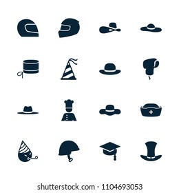 Hat icon. collection of 16 hat filled icons such as party emot, helmet, chef. editable hat icons for web and mobile.