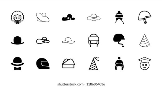 Hat icon. collection of 18 hat filled and outline icons such as baby cap, graduate emoji, clown. editable hat icons for web and mobile.