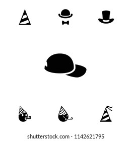 Hat icon. collection of 7 hat filled icons such as party emot. editable hat icons for web and mobile.