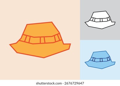 Hat Icon in Cutout Hand Drawn Style with Bold Line Art in Three Different Color Style
