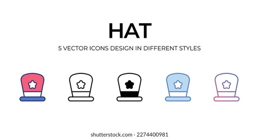 hat Icon Design in Five style with Editable Stroke. Line, Solid, Flat Line, Duo Tone Color, and Color Gradient Line. Suitable for Web Page, Mobile App, UI, UX and GUI design.