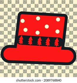  Hat icon flat cartoon style.  Vector illustration of plaid design.  Vintage ornament for wallpaper, printing on the packaging paper, textiles, poster