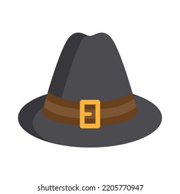 Hut Symbol. Flaches Design. breiter, heller Hut mit Gürtel einzeln auf weißem Hintergrund. Für Präsentationen, Grafikdesign, mobile Applikationen. Vektorgrafik.