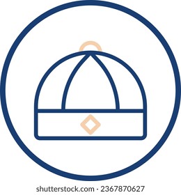 Línea de icono del sombrero azul beige redondeado elemento vectorial de año nuevo chino y símbolo perfecto.