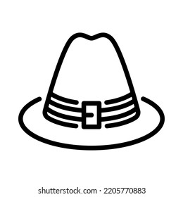 Hat icon. Outline design. Wide brim hat with belt isolated on white background. For presentation, graphic design, mobile application. Vector Illustration.