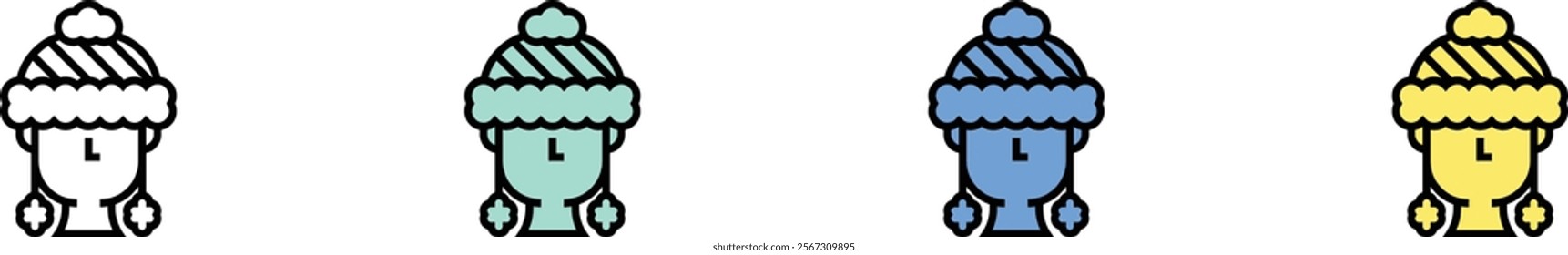 hat icon. Outline, Green, Blue and Yellow Style Design Isolated On White Background