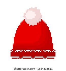 Hat icon in Pixel art design. Vector illustration. Red Hat icon in flat style