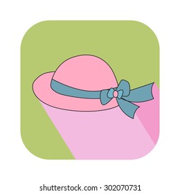 hat Icon with ribbon for summer in Vector illustration on green background