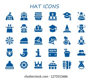  hat icon set. 30 filled hat icons. Simple modern icons about  - Circus, Bedouin, Clothes, Learning, Mortarboard, Party hat, Magic , Leprechaun, Helmet, Graduation, Worker