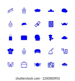 hat icon set about forklift, spellbook, helmet and sledge vector set