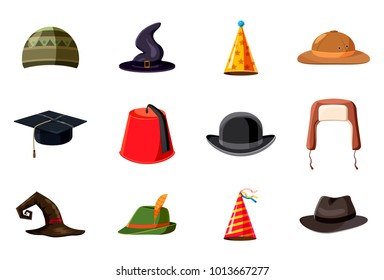 Hat icon set. Cartoon set of hat vector icons for web design isolated on white background