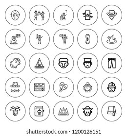 Hat icon set. collection of 25 outline hat icons with architect, beach, birthday party, boxing helmet, cowboy, crown, gentleman, joker, magic, maracas icons. editable icons.