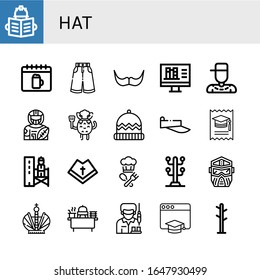 hat icon set. Collection of Engineer, Oktoberfest, Trousers, Moustache, Online library, Rapper, American football player, Chef, Winter hat, Visor, College, Supervisor, Mantle icons