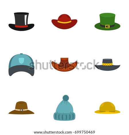 Hat icon set. Flat set of 9 hat vector icons for web isolated on white background