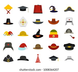 Hat icon set. Flat set of hat vector icons for web design isolated on white background