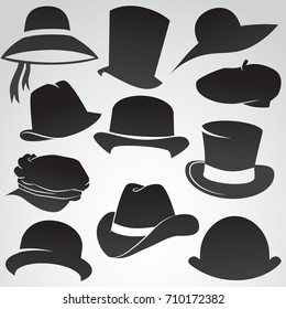 Hat icon set isolated on white background. Vector art.