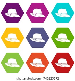Hat icon set many color hexahedron isolated on white vector illustration