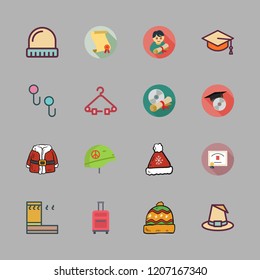 hat icon set. vector set about diploma, mortarboard, witch and winter hat icons set.
