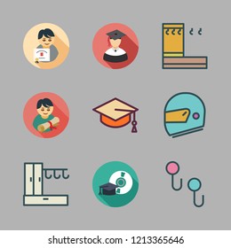 hat icon set. vector set about mortarboard, graduate, helmet and hanger icons set.