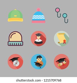 hat icon set. vector set about diploma, graduate, hanger and winter hat icons set.