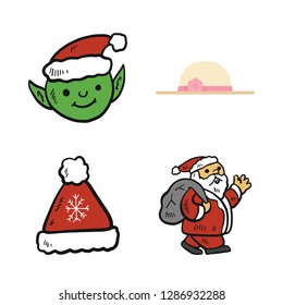 hat icon set. vector set about winter hat, pamela, elf and santa claus icons set.