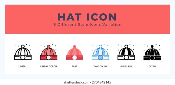 Hat icon symbol set. outline. glyph black. flat color and filled line color. 
