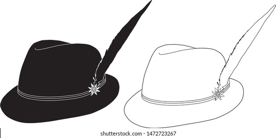 Hat icon. Traditional German hat. Bavarian headdress with a feather. Vector illustration for design and web isolated on white background.