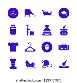 hat icon. hat vector icons set builder, pumpkin witch hat, sleigh with christmas tree gifts and chef 