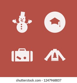 hat icon. hat vector icons set graduation hat, snowman, sweater with christmas tree and suitcase