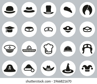 Hat Icons Black And White Flat Design Circle Set Big