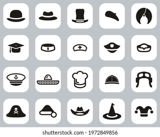 Hat Icons. Black And White Flat Design Set