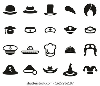 Hat Icons Black & White Set Big