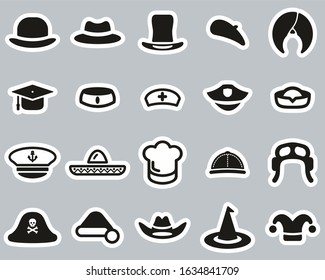 Hat Icons Black & White Sticker Set Big