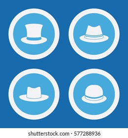 Hat Icons In Blue Circles. Simple Vector Symbols