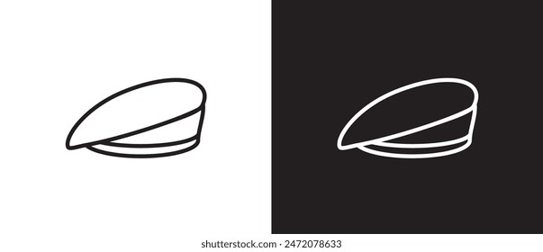 Hat icons, captain cap, beret icon. security guard hat, Icon line of hat vector illustration on black and white background. eps 10,  Editable stroke. Fashion icon, Menwear.