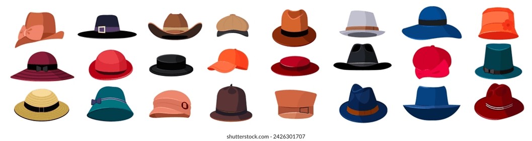 Iconos de sombrero diferentes sombreros. Ilustración vectorial.