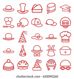 Hat icons set. set of 25 hat outline icons such as helmet, baseball cap, graduation cap, american football helmet