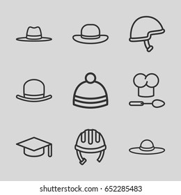 Hat icons set. set of 9 hat outline icons such as