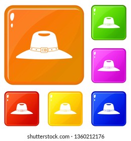 Hat icons set collection vector 6 color isolated on white background