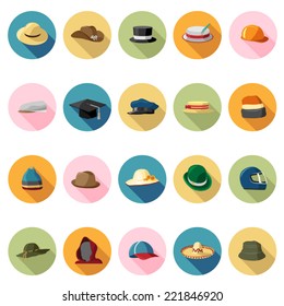 Hat icons set in flat design with long shadow. Illustration eps10