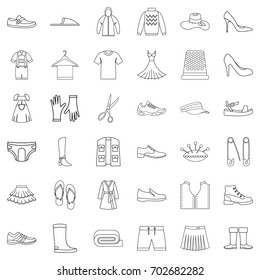 Hat icons set. Outline style of 36 hat vector icons for web isolated on white background