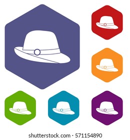 Hat icons set rhombus in different colors isolated on white background