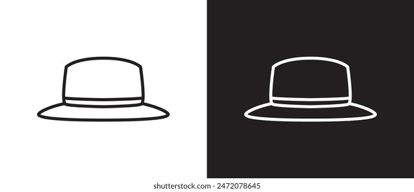 Hat icons, simple fedora hat icon, sun visor, cowboy, summer hat. Icon line of hat vector illustration on black and white background. eps 10, Editable stroke. Fashion icon, Menwear.