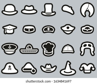 Hat Icons White On Black Sticker Set Big